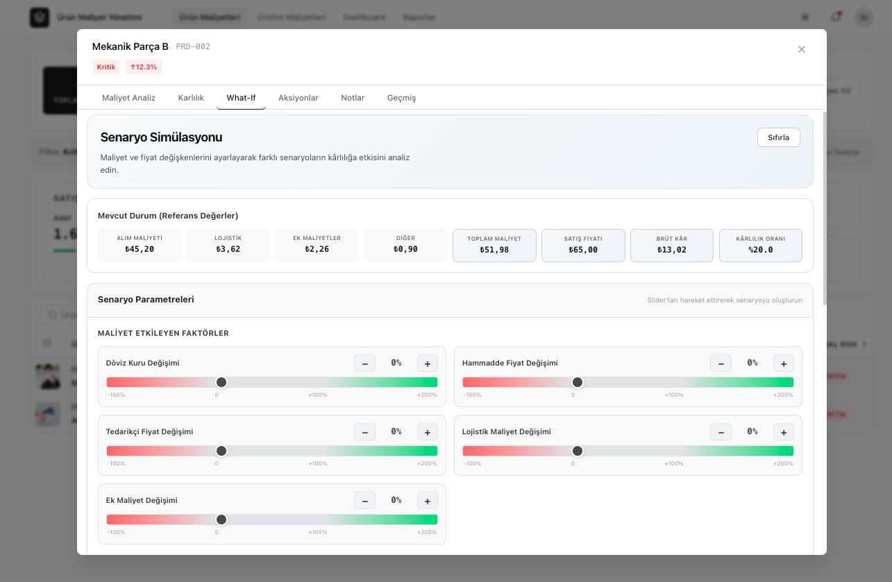 What-If Senaryo Parametreleri